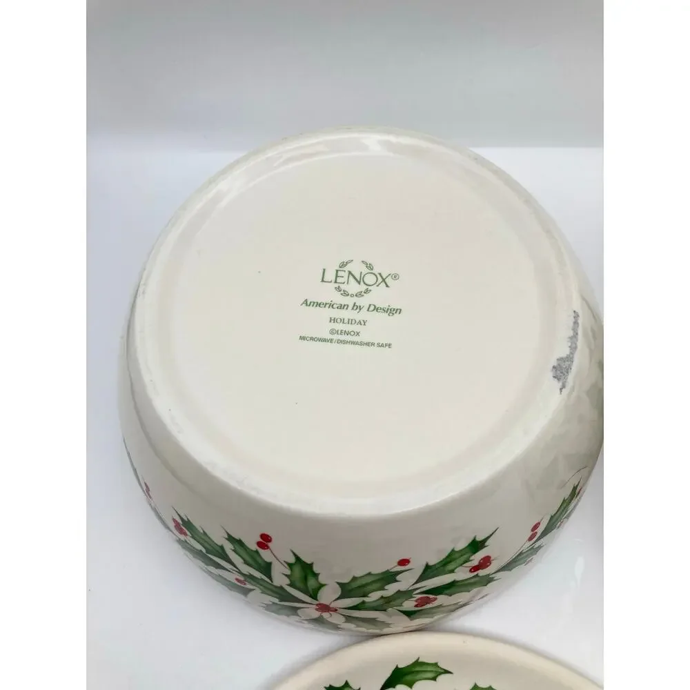 Lenox Holiday Holly Berry Medium Serving Bowl and Small Bowl with Lid *READ*
